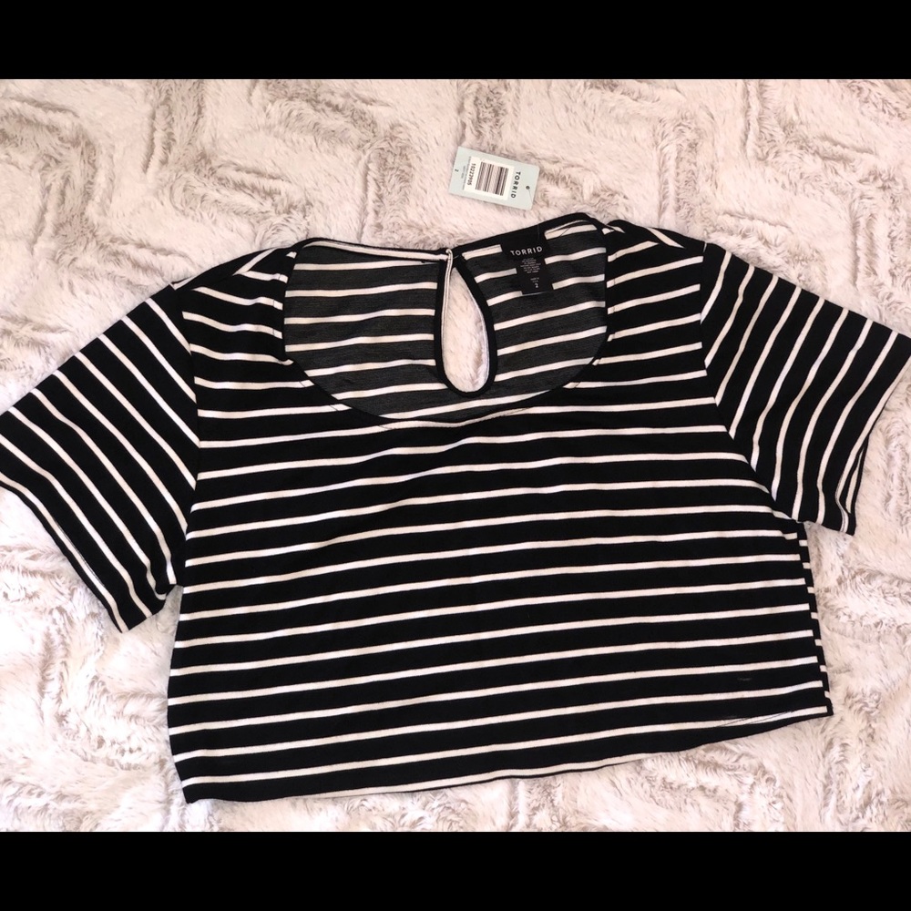 Torrid Black and White Striped Crop Top